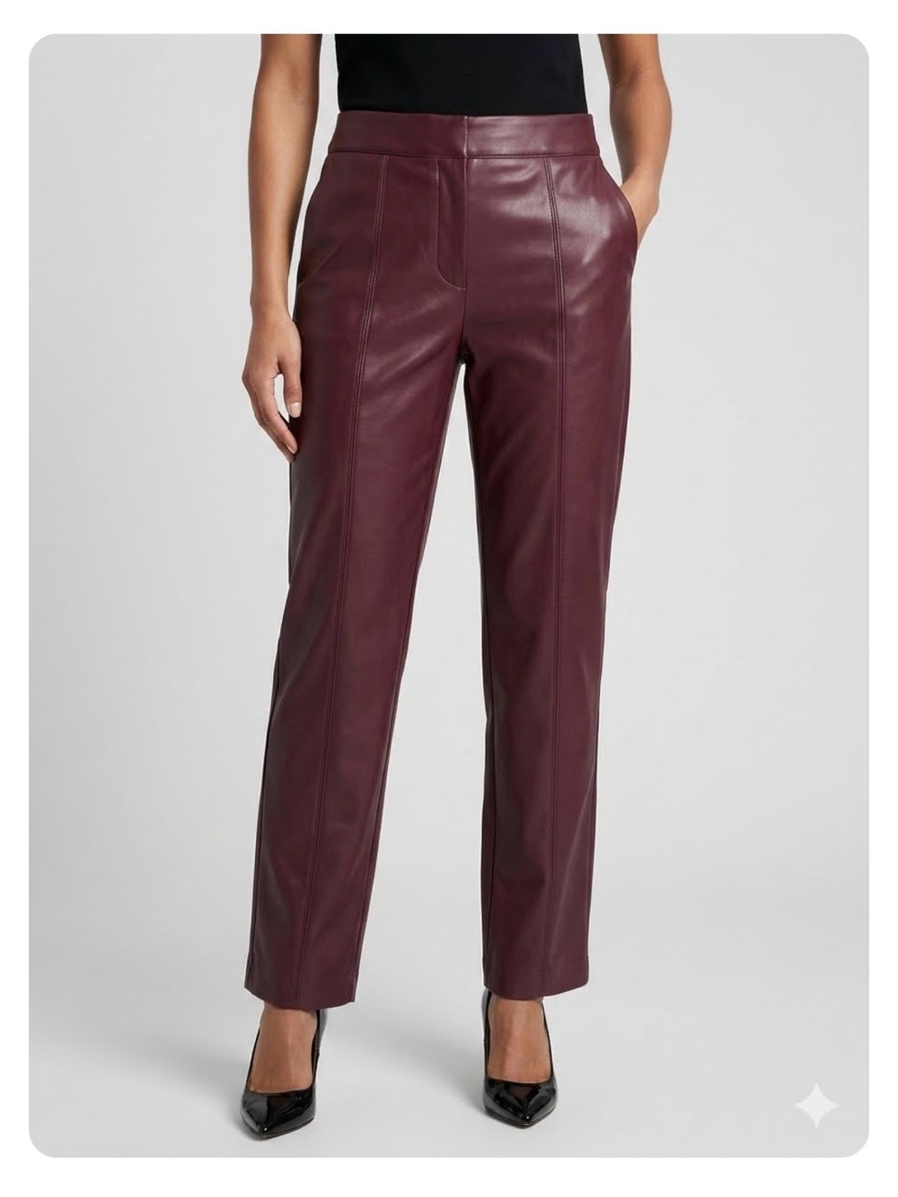 Ann Taylor Deep Burgundy Faux Leather Straight-Leg Pants